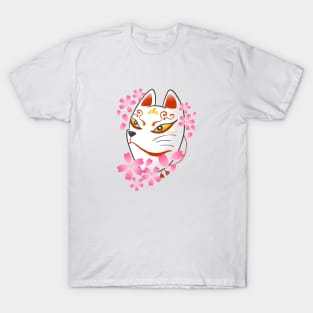 Japanese White Fox God Mask Art Kyoto Vintage Japan Sakura Samurai Tattoo T Shirt T-Shirt